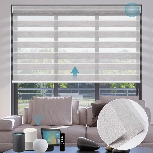 Vista 17 de SmartWings Persianas motorizadas de cebra con cenefa funcionan con Homekit Thread Alexa Z-Wave Smart de doble capa con control remoto, persiana