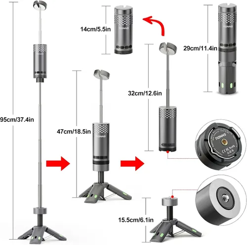 Vista 7 de Luces de Camping Recargables, Linterna de Camping Desmontable con Soporte, Lámpara de Campamento Telescópica Impermeable, Luz de Trabajo Magnética