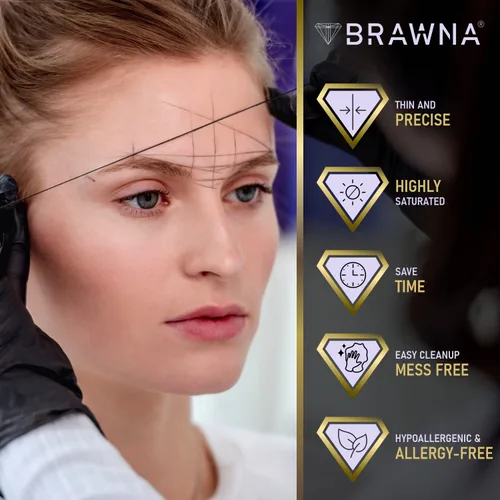 Vista 6 de BRAWNA PMU Supplies - Cuerda de mapeo preentintada para microblading y microsombreado de cejas - Cuerda de microblading premium - Herramienta