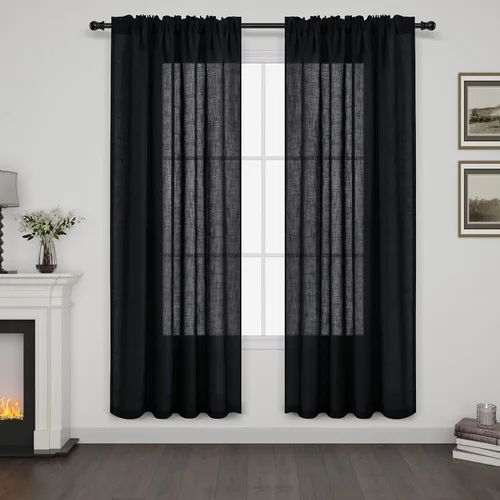 Vista 123 de Cortinas de lino verde aguamarina de 84 pulgadas de largo, juego de 2 paneles semitransparentes con bolsillo para barra para comedor, decoración