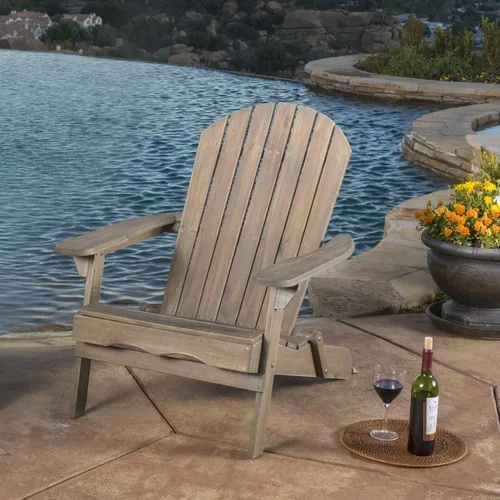Vista 2 de Halley Adirondack silla reclinable de madera con reposapies, gris