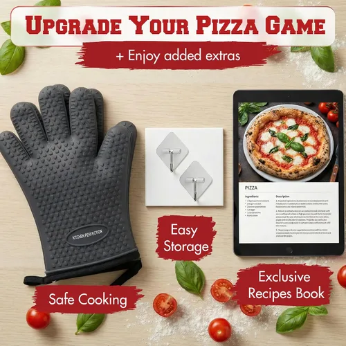 Vista 8 de KITCHEN PERFECTION Guantes de silicona para horno de pizza, guantes extremadamente resistentes al calor para hornos de pizza al aire libre e