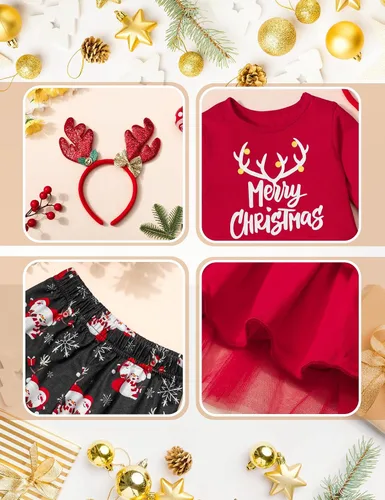 Vista 11 de Conjunto de 3 piezas de pantalones de Navidad para niñas pequeñas, diseño de ciervo y manga larga, regalos de Navidad para niñas