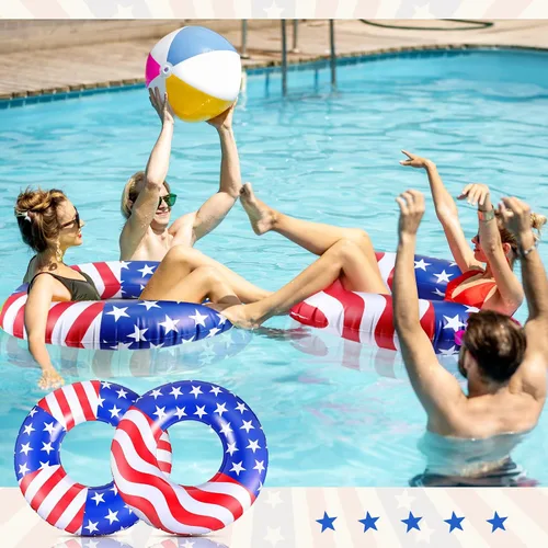 Vista 6 de Flotador de piscina con bandera de Estados Unidos de 36 pulgadas, anillo inflable para piscina, flotador patriótico redondo para playa, lago