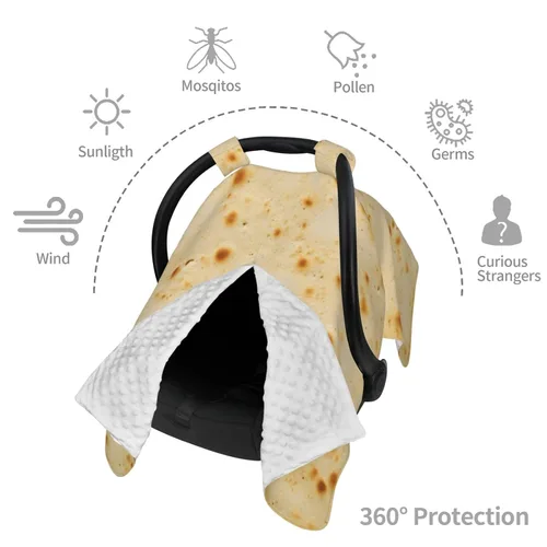 Vista 6 de Burrito Taco Tortilla Funda de asiento de coche Baby Stuff Western Infant Carseat Covers Baby Girl Highland Asiento de coche Canopy Boy Invierno