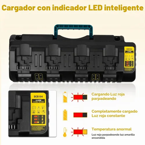 Vista 6 de PENGJBATTER DCB104 Cargador rápido de 4 puertos con puerto USB compatible con DeWalt 20V/60V Max Batería DCB206 DCB208 DCB205 DCB606 DCB609Y DCB612