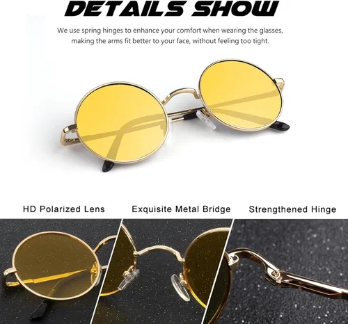 Vista 89 de CGID Gafas de sol unisex polarizadas redondas E01 Lennon