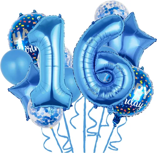 Vista 7 de Globos, 11 globos de aluminio de 1 año para decoración de fiesta de primer cumpleaños, globos de confeti, globos de fiesta de cumpleaños, globos