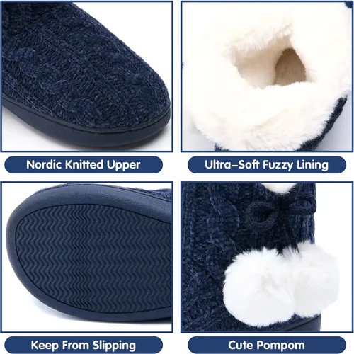 Vista 5 de DL Pantuflas de mujer cálidas para el hogar, esponjosas y lindas para el invierno, cómodas botas de espuma viscoelástica de punto trenzado, botas
