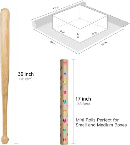 Vista 7 de RUSPEPA Rollo de papel de regalo de corazón para niñas, mini rollo, papel de estraza de papel de estraza con patrones de corazón dibujado a mano