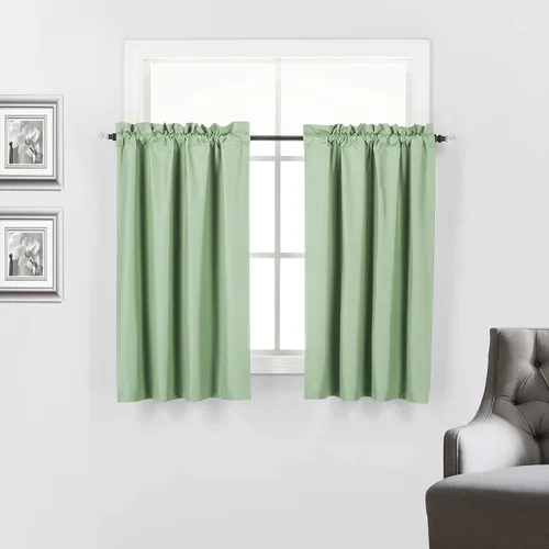 Vista 29 de 2 paneles de cortinas opacas con aislamiento térmico y forro blanco en la parte trasera para ventana de bloqueo de luz para cualquier ventana