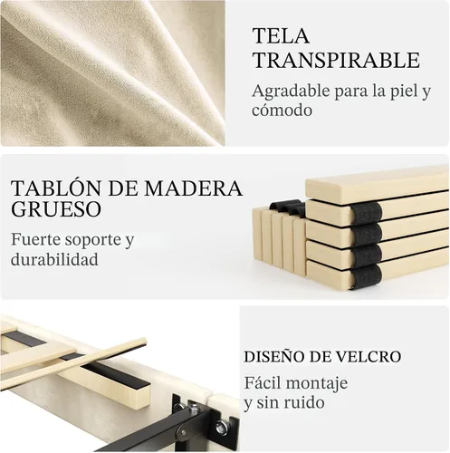 Vista 5 de Sismplly Armazón de cama tamaño completo con cabecero, respaldo acolchado con canales verticales tipo ala, no necesita somier, base de colchón