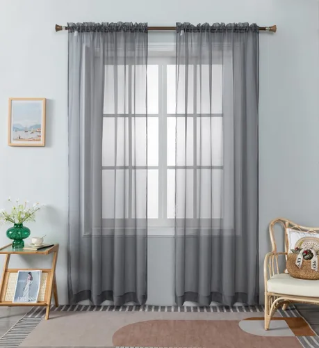 Vista 40 de WPM - Cortinas traslúcidas de color beige de 60 pulgadas de ancho x 95 pulgadas de largo, 2 paneles tratamiento de ventana para sala de estar