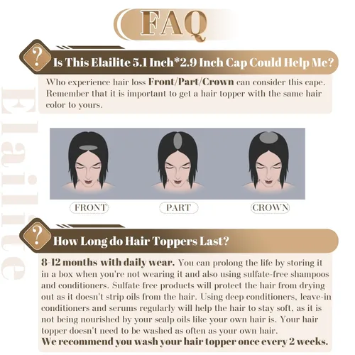 Vista 9 de Elailite Toppers para el cabello para mujer, cabello humano real, separación libre para adelgazar el cabello, piezas de cabello para pérdida
