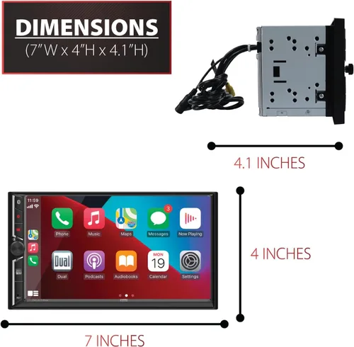 Vista 4 de Dual Electronics DCA73W 7 pulgadas certificado Apple CarPlay Android Auto con cable o inalámbrico Radio estéreo de coche con pantalla táctil doble