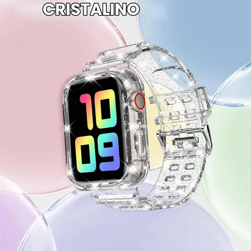 Vista 4 de DABAOZA - Correa transparente compatible con Apple Watch de 1.772 in y 1.732 in, con purpurina transparente Women Men,Glitter Bling TPU
