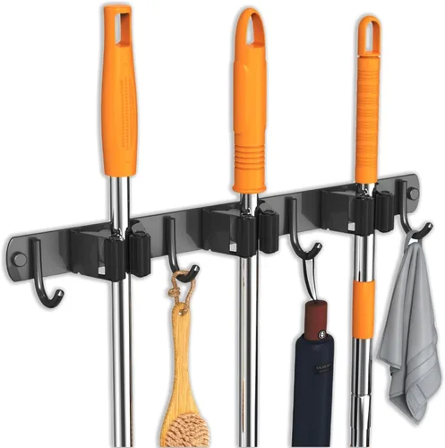 Vista 7 de CUXIXA Paquete de 2 Soportes de Pared para Trapeador y Escoba, Soporte Colgante de Pared Antideslizante para Escoba, Organizador de Trapeador