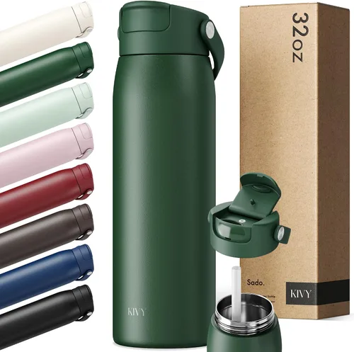 Vista 15 de KIVY Botella de agua de acero inoxidable con pajita 24oz - 24h fría 12h Rojo oscuro