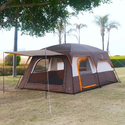 Vista 7 de KTT Extra Large Tent 6-12-14 Person,Family Cabin Tents,2 Rooms,3 Doors and 3 Windows with Mesh,Straight Wall,Waterproof,Double Layer,Big Tent for