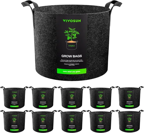 Vista 18 de VIVOSUN Paquete de 10 bolsas de cultivo de 1 galón, macetas de tela reforzadas para jardinería, color negro