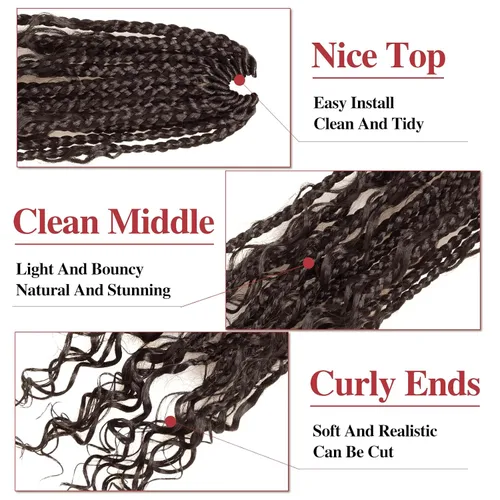Vista 4 de Trenzas de ganchillo de cabello bohemio con trenzas de ganchillo Goddess Box Braids Box Braids de cabello de 14 pulgadas, 8 paquetes de trenzas