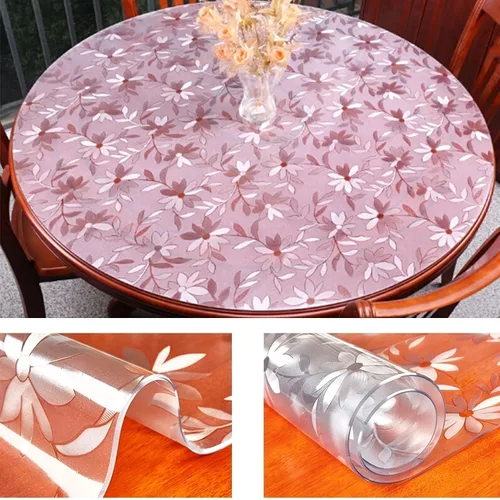 Vista 3 de Mantel redondo para mesa de comedor, protector de PVC transparente, rollo de plástico ajustable a prueba de agua, para mesa de comedor, tapete
