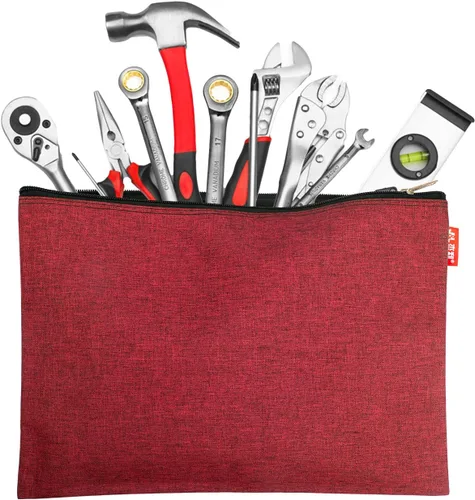 Vista 5 de Paquete de 5 bolsas de herramientas de lona con cremallera, 13 x 9.5 pulgadas, 16 onzas, resistente, impermeable, multiusos, para organizar