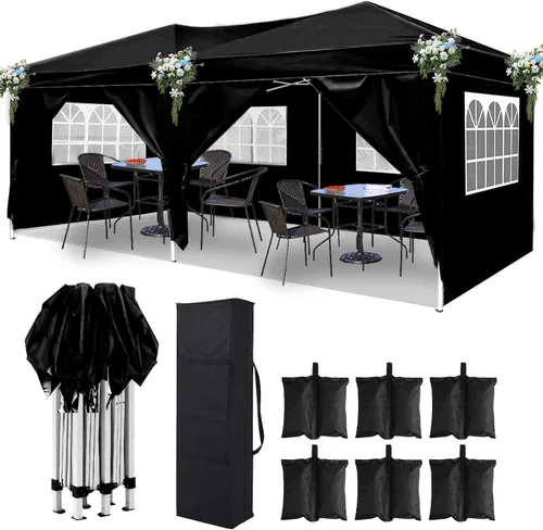 Vista 14 de 10x20 Azul Carpa Plegable para Exterior con 6 Paredes Laterales, Carpa para Bodas y Fiestas al Aire Libre Resistente al Agua para Fiestas UV50