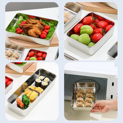 Vista 7 de Recipiente de tocino para refrigerador, 1000ML/2000ML/800ML/400ML Crisper Box 304 Recipientes herméticos de almacenamiento de carne con tapas