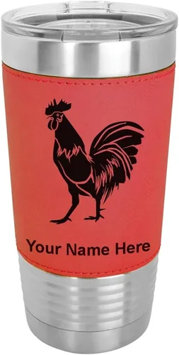 Vista 18 de LaserGram Vaso aislado al vacío de 20 onzas, gallo, grabado personalizado incluido (piel sintética, estilo béisbol)