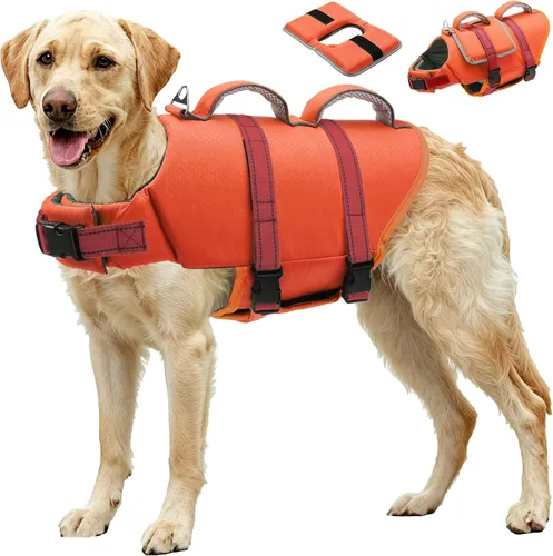 Vista 22 de EMUST Chalecos salvavidas ajustables para perros pequeños con flotabilidad mejorada, chaleco de natación pequeño con asa de rescate duradera