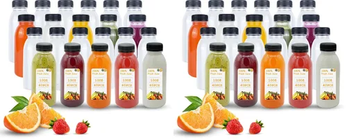 Vista 9 de Holotap 42 Pzas Botellas de Plástico para Jugo de 8 OZ con Tapas, Botellas de Plástico Desechables Transparentes Vacías a Granel con Tapas Blancas a