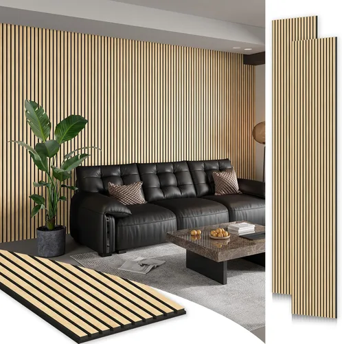 Vista 14 de SMARTSTANDARD 1 pieza panel de pared de madera de muestra, paneles de madera acanalada 3D para decoración de pared interior, paneles de madera Roble