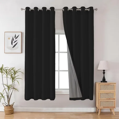 Vista 23 de Joydeco - Juego de 2 paneles de cortinas opacas de 63 pulgadas, 2 cortinas largas con aislamiento térmico burg, cortinas de oscurecimiento