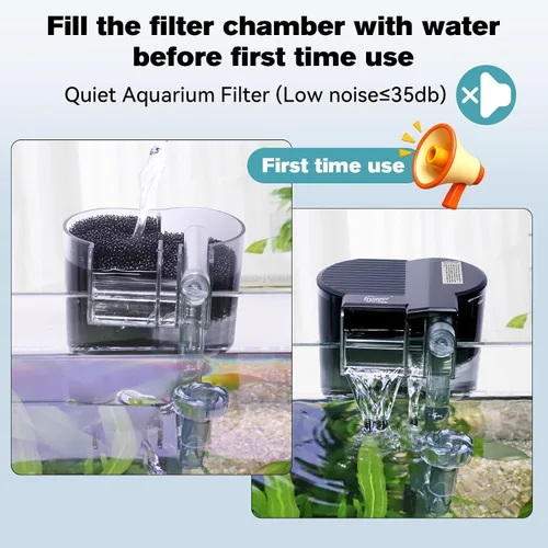 Vista 4 de hygger Filtro de acuario para colgar en la parte posterior, sistema de filtración de cascada de filtro de pecera, flujo de agua ajustable
