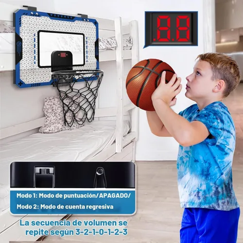 Vista 4 de Aro de baloncesto interior para niños de 5 a 10 años, con marcador electrónico y 3 bolas, mini aro sobre la puerta para cumpleaños de niños