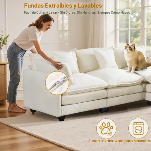 Vista 7 de Cloud Sofá de felpilla en forma de L con otomana, sofá biplaza seccional de 77 pulgadas que ahorra espacio con diván, para espacios pequeños, fácil