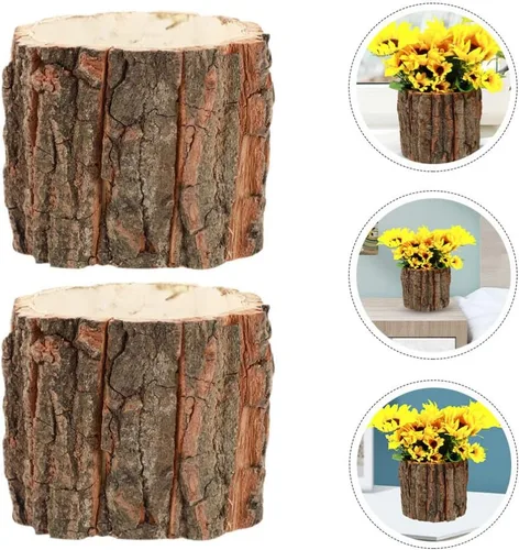 Vista 9 de Macetero de tocón de árbol, plantador de tocón de árbol, plantas de interior, 2 piezas de tocón de madera, decoración de tocón de árbol, maceta