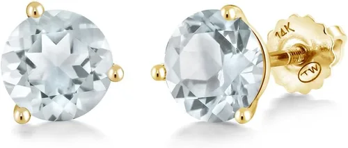 Vista 70 de Gem Stone King Aretes de Martini de oro amarillo de 14 quilates Aretes de tuerca de 3 puntas para mujeres y hombres Redondos de 0.236 pulgadas