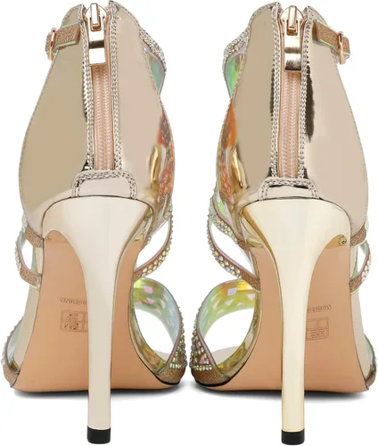 Vista 6 de Zamikoo Sandalias de tacón para mujer, puntera abierta, tacones de diamantes de imitación, tacones de gladiador recortados, tacones de aguja