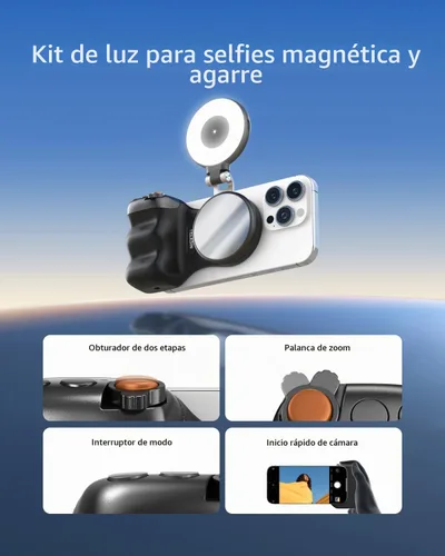 Vista 7 de TELESIN Fun Shot Agarre Magnético para Cámara de Teléfono + Kit Creador de Luz Magnética para Selfie C03 Compatible con iPhone Magsafe y Android