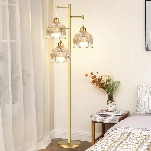 Vista 6 de ILLMTW Lámpara de Pie Dorada para Sala de Estar, Dormitorio, Lámpara de Pie Moderna de Mediados de Siglo Lámpara de Pie de Latón Árbol de 3 Luces