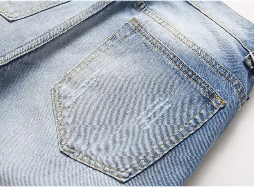 Vista 7 de Jeans rasgados para hombre, ajustados, ajuste regular, pierna cónica, desgastados, pantalones de mezclilla para hombre con agujero