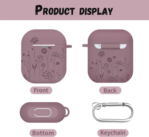 Vista 6 de Funda protectora de silicona suave compatible con Apple AirPods de 2ª y 1ª generación con llavero (violeta ahumado)