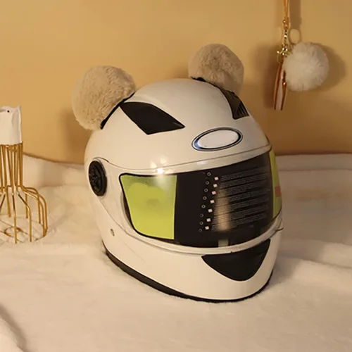 Vista 5 de 1 par de orejas de oso de felpa para casco, orejas de oso redondo, decoración de casco de accesorios para casco