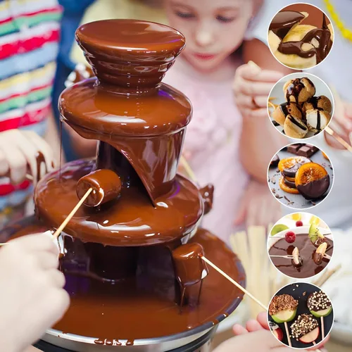 Vista 5 de Máquina eléctrica de fuente de chocolate, fuente de queso de 3 capas, capacidad para máquina de 10 onzas, fuente de fondue de chocolate, máquina