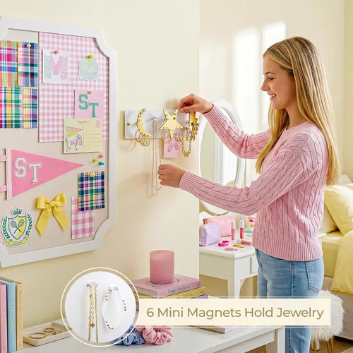 Vista 5 de Organizador magnético de joyas montado en la pared Almacenamiento de joyas colgantes Soporte de joyería Preppy Soluciones de almacenamiento