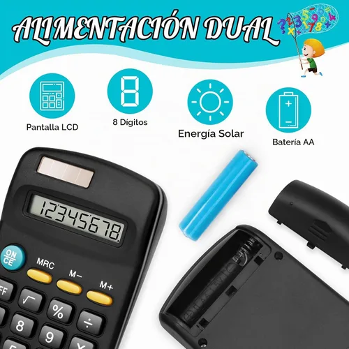 Vista 5 de Paquete de 24 mini calculadoras básicas, pantalla de 8 dígitos, batería solar y alimentación de CA, portátil para oficina, escuela y hogar