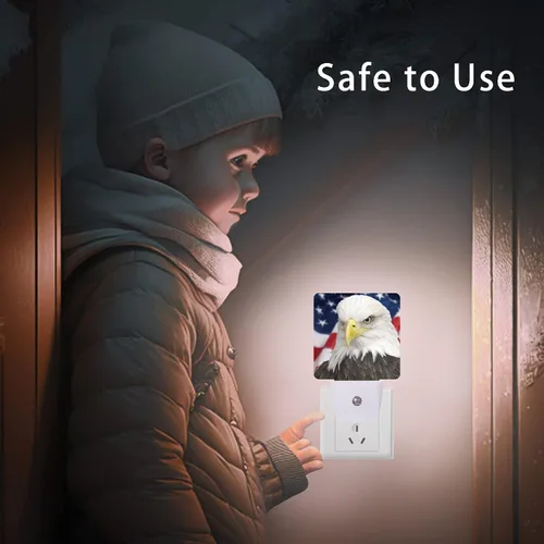 Vista 8 de Luz nocturna de bandera estadounidense, luces nocturnas de águila de 0.5 W, apta para dormir, para niños y niñas, lámpara LED con sensor de Bandera