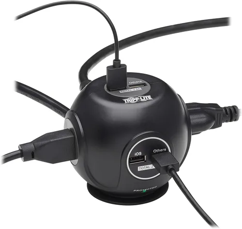 Vista 8 de Tripp Lite Protector de sobretensiones esférico de 3 tomas, 4 puertos USB (4.8A compartido) - Cable de 6 pies (6.0 ft), enchufe 5-15P, 540 julios
